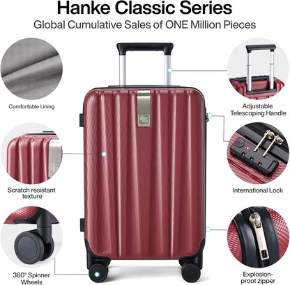 Hanke 29 Inch Luggage Suitcases With Spinner Wheels Lightweight PC hardside Rolling Suitcase With Travel Lock, Checked-Large 29-Inch Christmas Gifts for Birthday （Burgundy）
