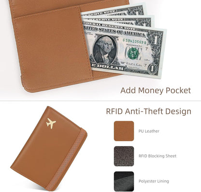 Passport Holder for Travel, Rfid Passport Cover Case, Passport Wallet Women Travel Essentials Accessories Document Organizer with Elastic Band, Brown
