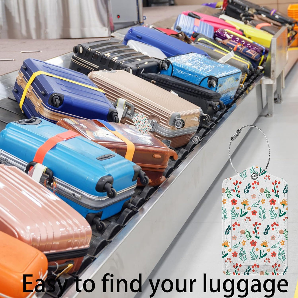 Floral Pattern Luggage Tag Personalized Luggage Tags for Suitcases,Leather Bag Tags for Backpacks Handbag with Name ID Label Travel Essentials Baggage Tags 2 Pack