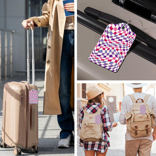 2 Pack Checkered Luggage Tags for Suitcases, Plaid Leather Luggage Tag Waterproof, Name ID Labels with Privacy Cover Suitcases Bag Luggage Tags for Travel, Travel Accessory Luggage Tag