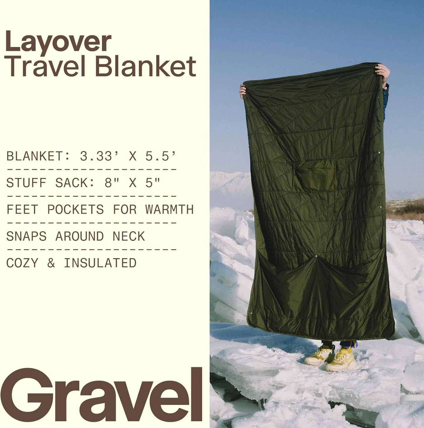 Gravel Layover Blanket – Compact, Warm Down Alternative with Travel Pouch (Spruce)