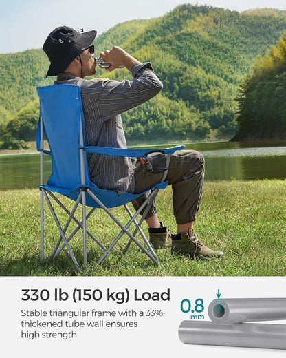 SONGMICS 2 Pack Folding Camping Chairs, Load 330 lb, Cup Holder and High Backrest, Heavy-Duty Structure, for Lawn, Garden, Fishing, Terrace