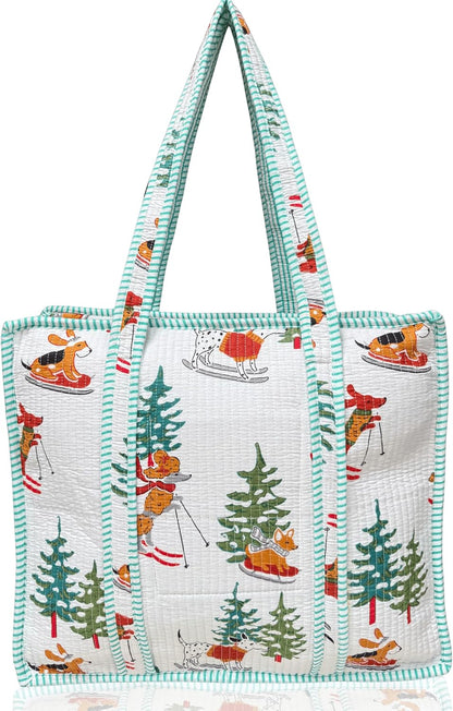 Cotton Quilted Tote Bag for Women – Large Beach & Travel Tote with Zipper, Reusable Grocery Bag