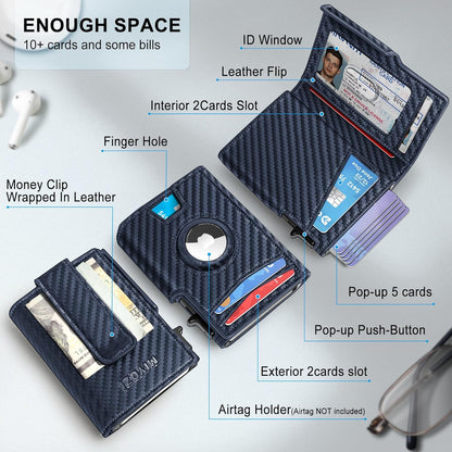 Airtag Wallet for Men,with Money Clip 10 Cards Metal Case Smart Slim Pop Up Credit Card Holder Flip with Magnetic Closure RFID Blocking wallet with Gift Box