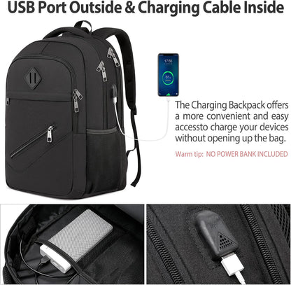 Backpack for Men and Women, School Backpacks for Teen Boys Girls, Water Resistant Sturdy Anti Theft Travel Laptop Backpack, Black Student Bookbag Fits 15.6 Inch Laptop with USB Charging Port, Gifts