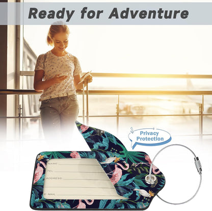 2 Pack Luggage Tag for Suitcase,Flamingo Parrots Leather Suitcase Tags Identifiers with Privacy Name Address Labels and Durable Steel Loop for Women Men Travel
