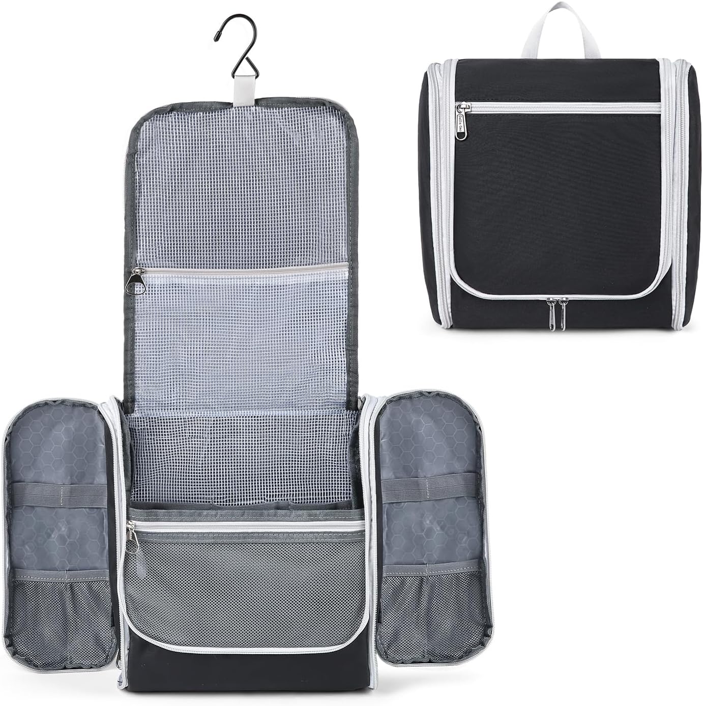 Della Gao Hanging Toiletry Bag for Men and Women, Large Capacity Cosmetics Makeup Bag Toiletries Organizer, Bathroom Bag, Water-Resistant Nylon, Black