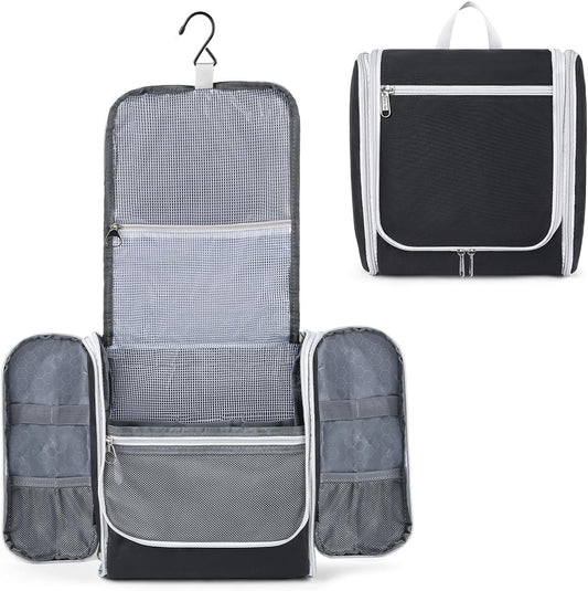 Della Gao Hanging Toiletry Bag for Men and Women, Large Capacity Cosmetics Makeup Bag Toiletries Organizer, Bathroom Bag, Water-Resistant Nylon, Black