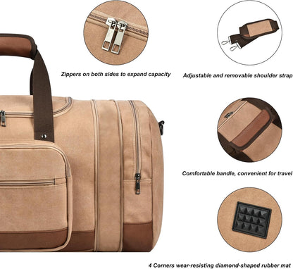 Litvyak Duffle Bag for Travel, Large 60L Canvas Travel Duffel Bags Overnight Weekend Gym Carry On Luggage Bag for Men & Women(Coffee)
