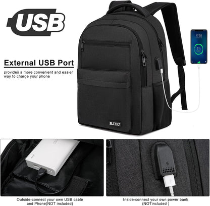 School Backpack for Teen Boys 15.6 Inch, USB Charging Port & Anti-Theft Water Resistant - School Bookbag College Business Ergonomic Backpack for Men Women, Black