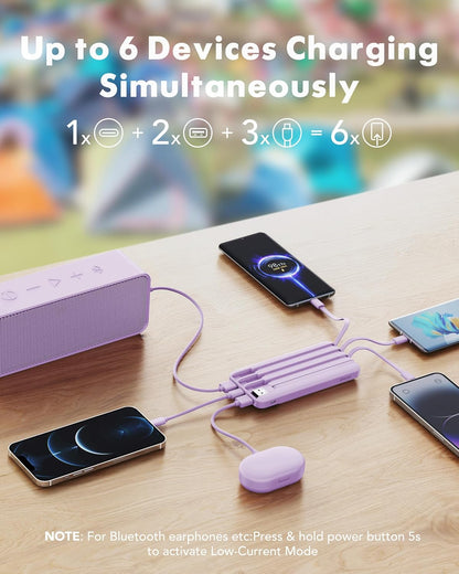 charmast 20000mAh Portable Charger with Built in Cables, 22.5W Travel Power Bank Fast Charging, USB C Cell Phone Battery Pack for iPhone 16/15/14/13/12/11 Series, iPad, Samsung, Android, Tablet