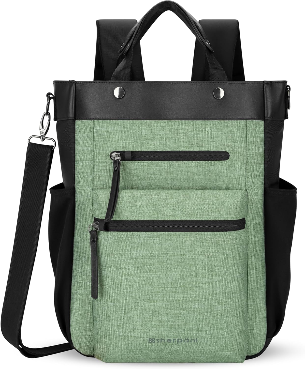 Sherpani Soleil, Anti Theft Convertible Backpack, 3 in 1 Tote Bag, Crossbody Bag, Cross Body Purse, 18L Travel Backpack for Women, RFID Protection, Metal Hardware Fits 13” Laptop (Basil Pro)