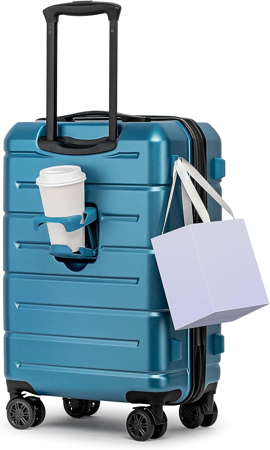 KYME Carry On Luggage 22x14x9 Airline Approved with Cup Holder Hardside Carry On Suitcase with Spinner Wheels TSA Lock Hardshell 22 inch Travel Rolling Luggage for Women Men Blue