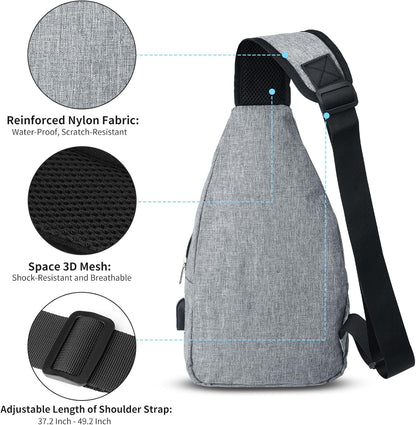 AMJ Crossbody Sling Bag Men Women, Casual Shoulder Backpack, Chest Daypack Satchel for Hiking Travel