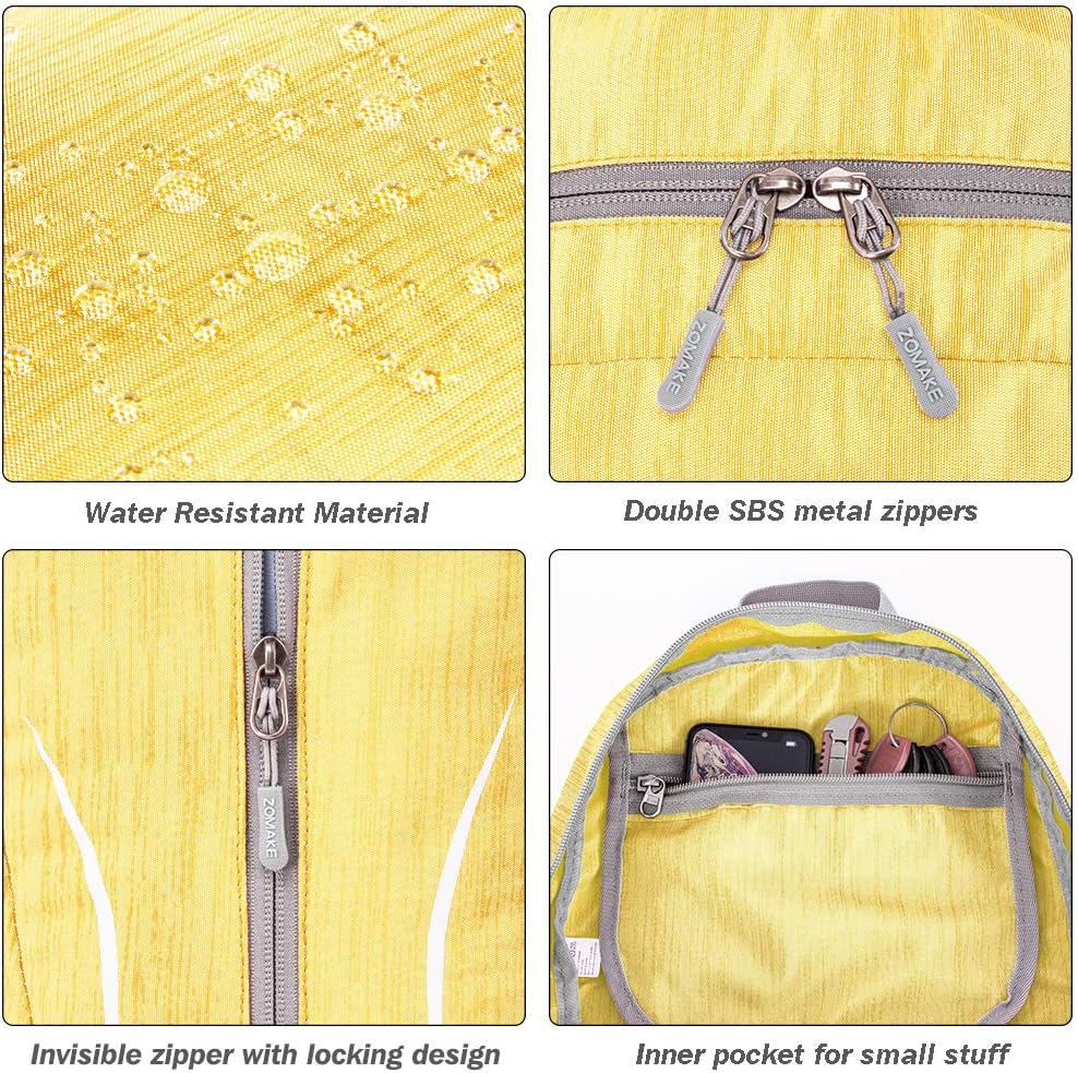 ZOMAKE 25L Ultra Lightweight Packable Backpack, Foldable Hiking Backpacks Water Resistant Small Folding Daypack for Travel(Yellow)