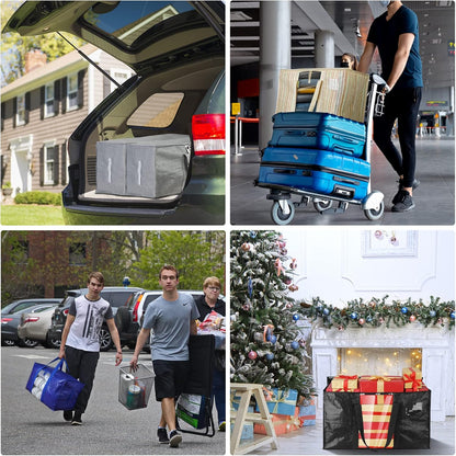 BALEINE 4-Pack Oversized Moving Bags with Reinforced Handles, Heavy-Duty Storage Tote for Clothes, Moving Supplies (Color Stripe with Window, 4-Pack)