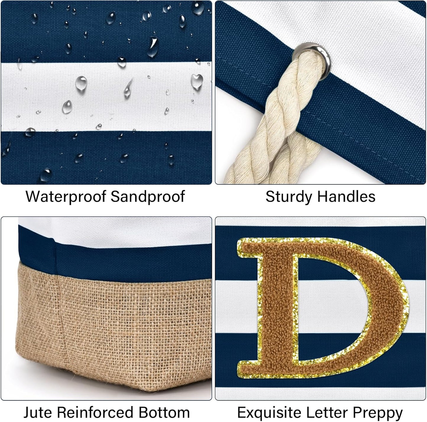 Becokan Beach Bag Initial Beach Tote with Makeup Bag for Travel Work Storage Personalized Birthday Gifts for Women Her