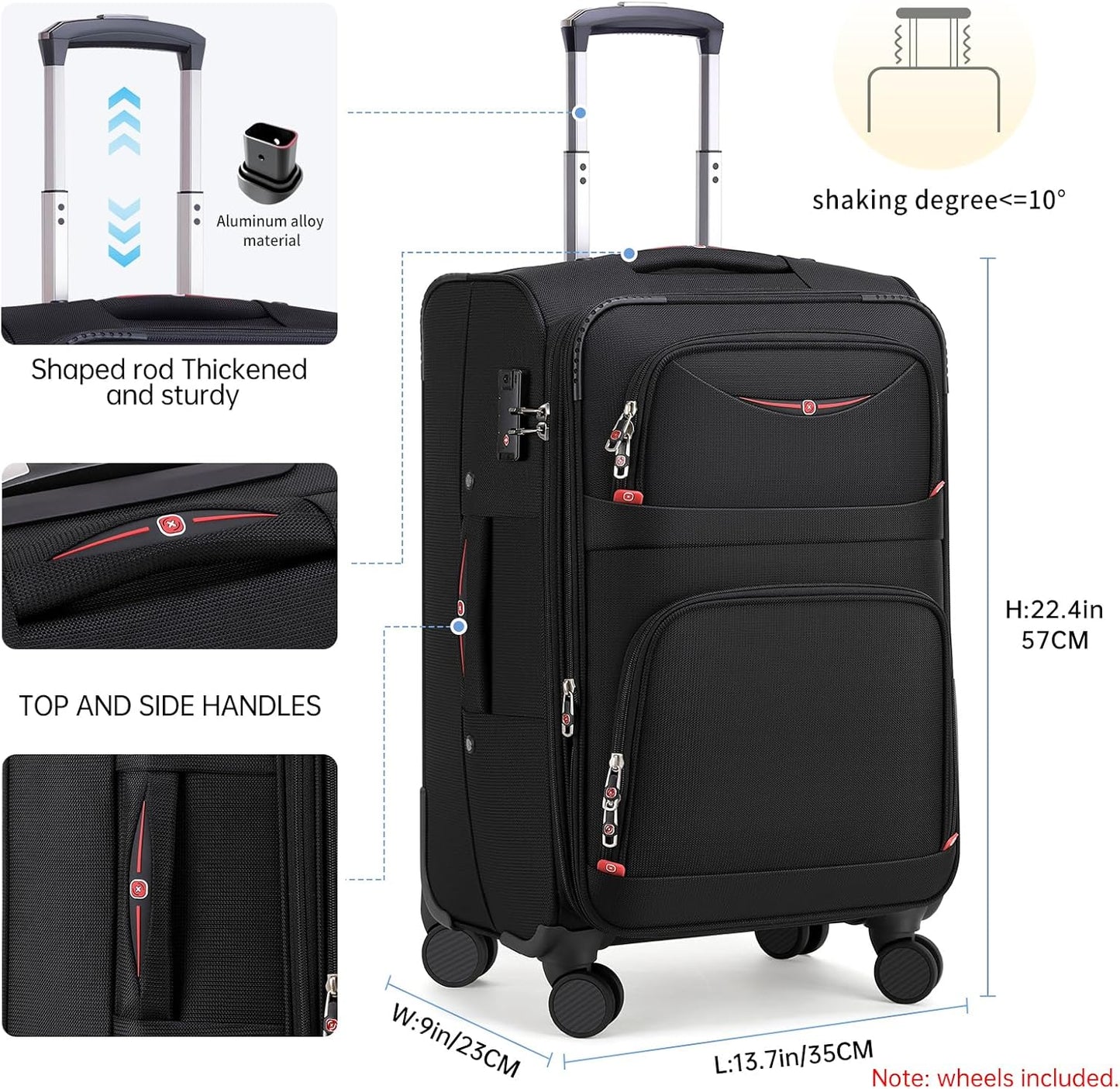 Softside Expandable Luggage with 4 Spinner Wheels, Durable Carry-On Luggage Suicase (Blue, 21-Inch)