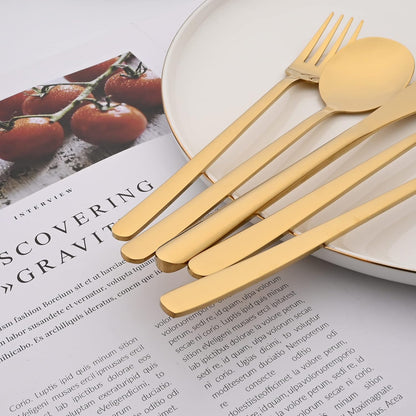 20 Pieces Silverware Set 304 Stainless Steel, Healthy & Eco-Friendly Silver Travel Mirror Polished Gold Knife Fork Spoon Salad Fork Dessert Spoon Flatware Set, Service for 4