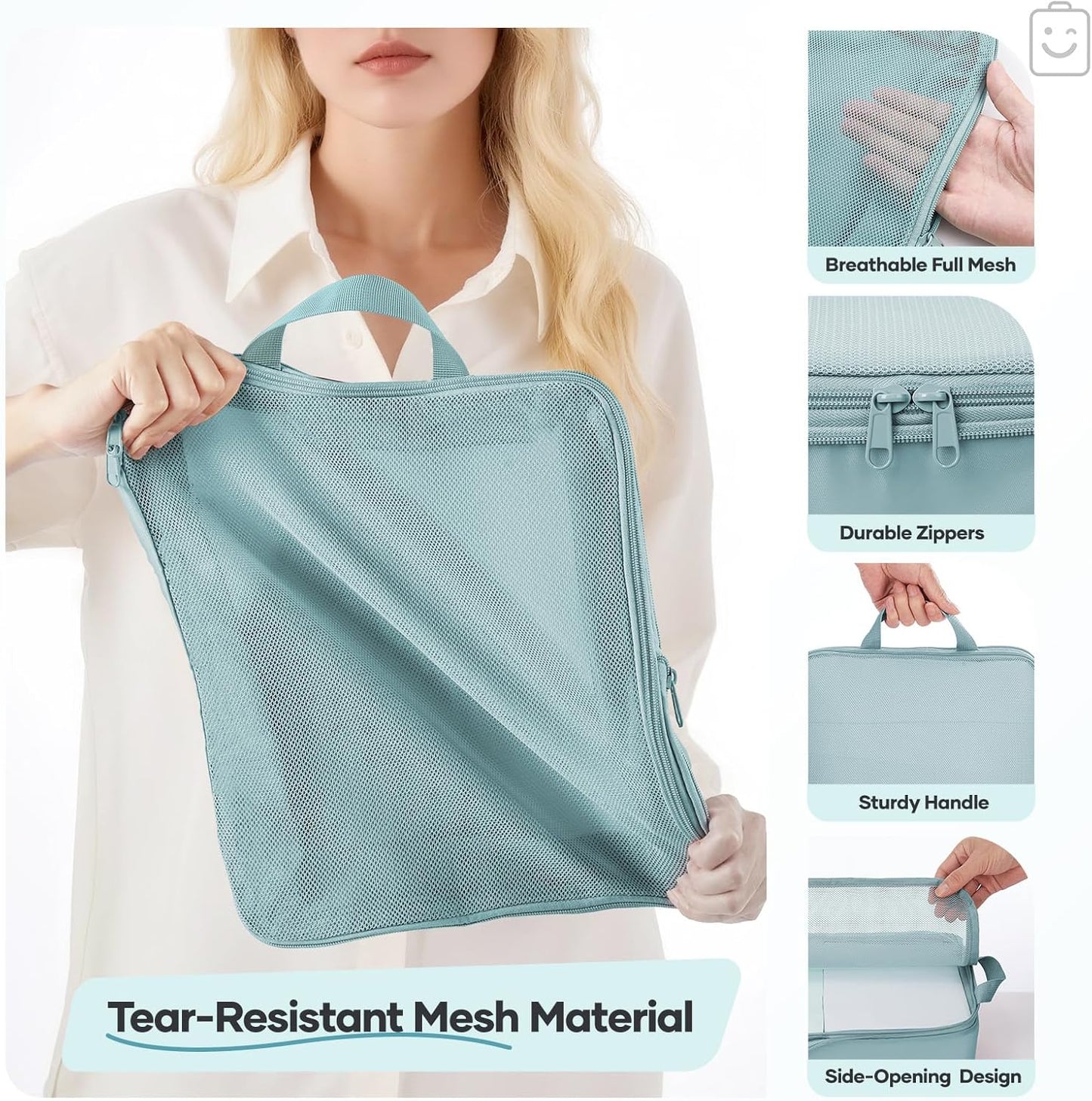 Veken 9/11 Set Compression Packing Cubes for Travel Essentials,Compressible Expandable Large Luggage Suitcase Organizer Bags for Clothing,Durable Space Saver Storage Bags with Toiletry Bags(Blue Gray)