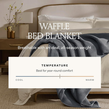 BOLL & BRANCH Waffle Bed Blanket - Twin, Natural - Luxury 100% Organic Cotton - Soft, Lightweight and Breathable - Textured Waffle Weave Design