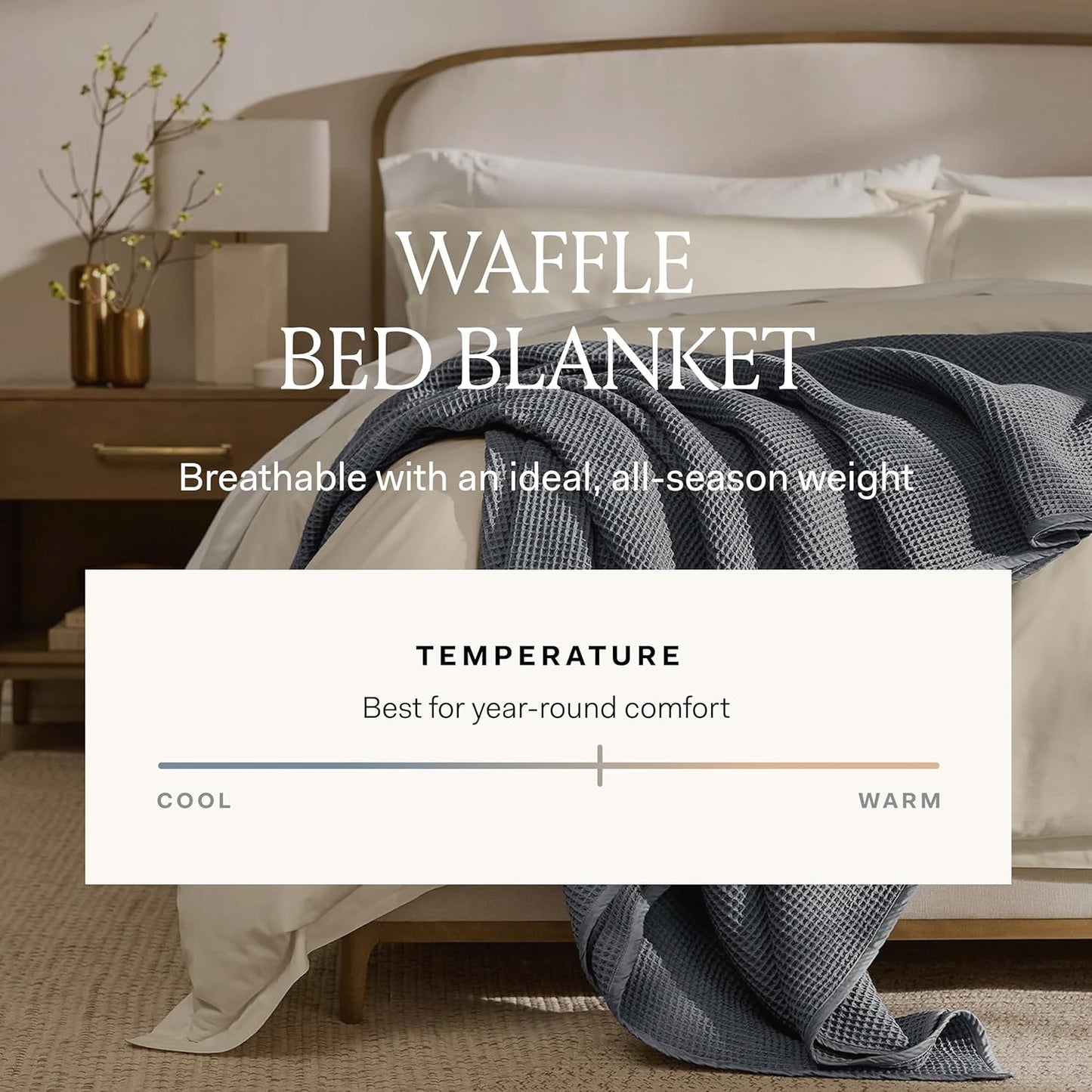 BOLL & BRANCH Waffle Bed Blanket - King/Cal King, Shore - Luxury 100% Organic Cotton - Soft, Lightweight and Breathable - Textured Waffle Weave Design