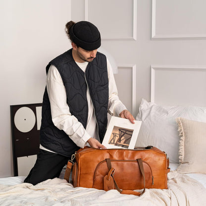 Berliner Bags Vintage Genuine Leather Duffle Denver XL for Travel or the Gym, Weekender Bag with shoe compartment, Overnight Bag for Men and Women - Brown