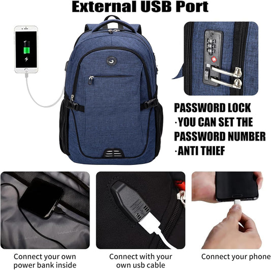 SHRRADOO Anti Theft Laptop Backpack Travel Backpacks with usb Charging Port for Women Men High School College Backpack Computer Bag Fits 17 Inch Laptop,Royal Blue