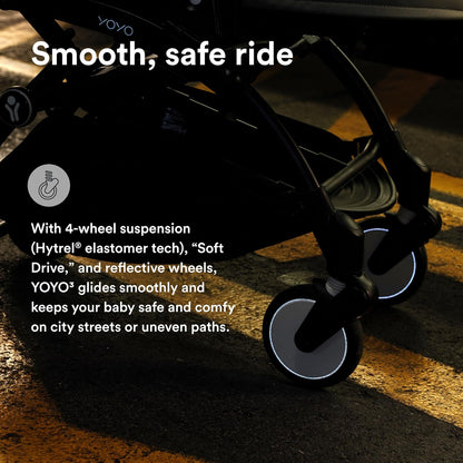 Stokke YOYO3 Stroller from 6 Months - Includes Black Frame/Stone Seat Cushion + Canopy - Folds in & Out in a Flash - Light & Compact - Carry-On Compatible