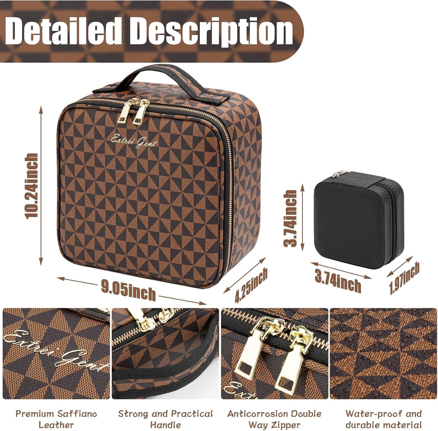 Makeup Travel Train Case with Mirror LED Light 3 Adjustable Brightness Large Cosmetic Bag Portable Storage Adjustable Partition Waterproof Makeup Brushes Make up Jewelry Gift for Women