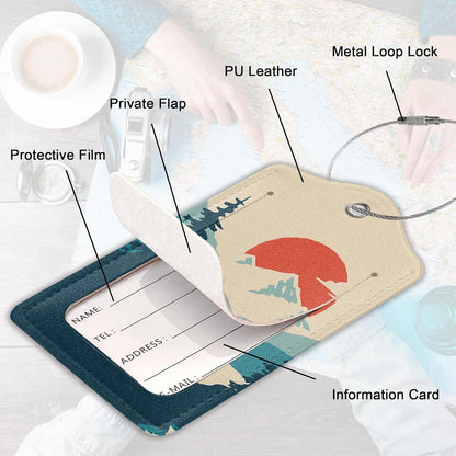 Luggage Tag for Suitcase, Mountain Sun Forest Design with Privacy Flap & Name ID Label & Metal Loop, 2 Pack