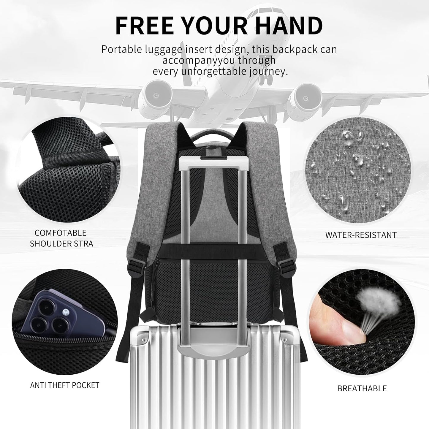 Grey Backpacks for Men, Backpack for School, School Backpack for Boys Teens, 15.6 inch Laptop Back Pack with USB Charging Port, College Book Bag, Business Work Travel Bookbag, mochilas para hombres