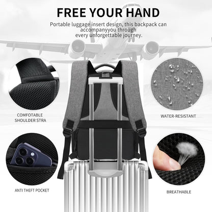 Grey Backpacks for Men, Backpack for School, School Backpack for Boys Teens, 15.6 inch Laptop Back Pack with USB Charging Port, College Book Bag, Business Work Travel Bookbag, mochilas para hombres