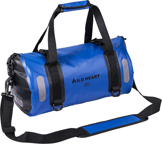 WILD HEART Waterproof Bag Duffel Bag 20L 30L 40L with Welded Seams Shoulder Straps, Mesh Pocket for Kayaking, Camping, Boating,Bicycle,Motorcycle