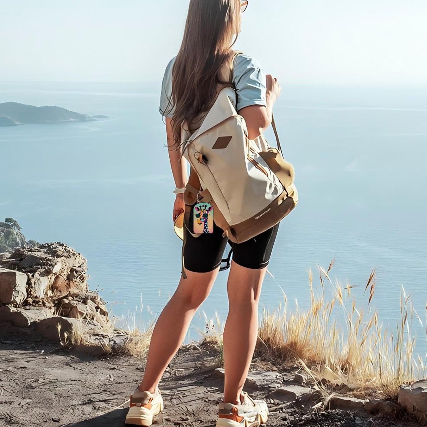 Funny Giraffe Luggage Tag for Suitcase Set of 2 PU Leather Cute Luggage Tags with Stainless Metal Loop ID Label Privacy Flap Suitcase Tags for Women and Men Travel