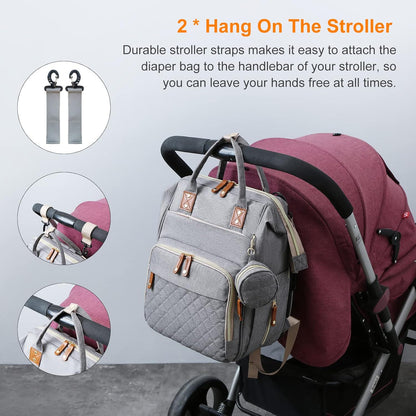 Diaper Bag with Changing Station, Waterproof 3 in 1 Baby Diaper Backpack with Foldable Changing Pad, Large Travel Back Pack for Baby Girl Boy, Grey