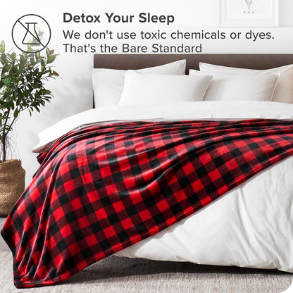 Bare Home Fleece Blanket - King Size - Ultra-Soft Lightweight for Bed, Sofa, and Couch - Luxury Microplush - Cozy Warm Blanket (King, Buffalo Plaid - Red/Black)