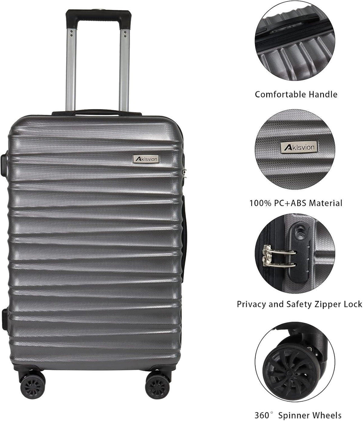 Luggage Sets 3 Piece(20/24/28)-Suitcase Set- Luggage with Wheels-PC + ABS Durable Lightweight Rotating hardshell suitcase 5PCS (Metallic Grey)…