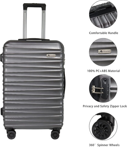 Luggage Sets 3 Piece(20/24/28)-Suitcase Set- Luggage with Wheels-PC + ABS Durable Lightweight Rotating hardshell suitcase 5PCS (Metallic Grey)…