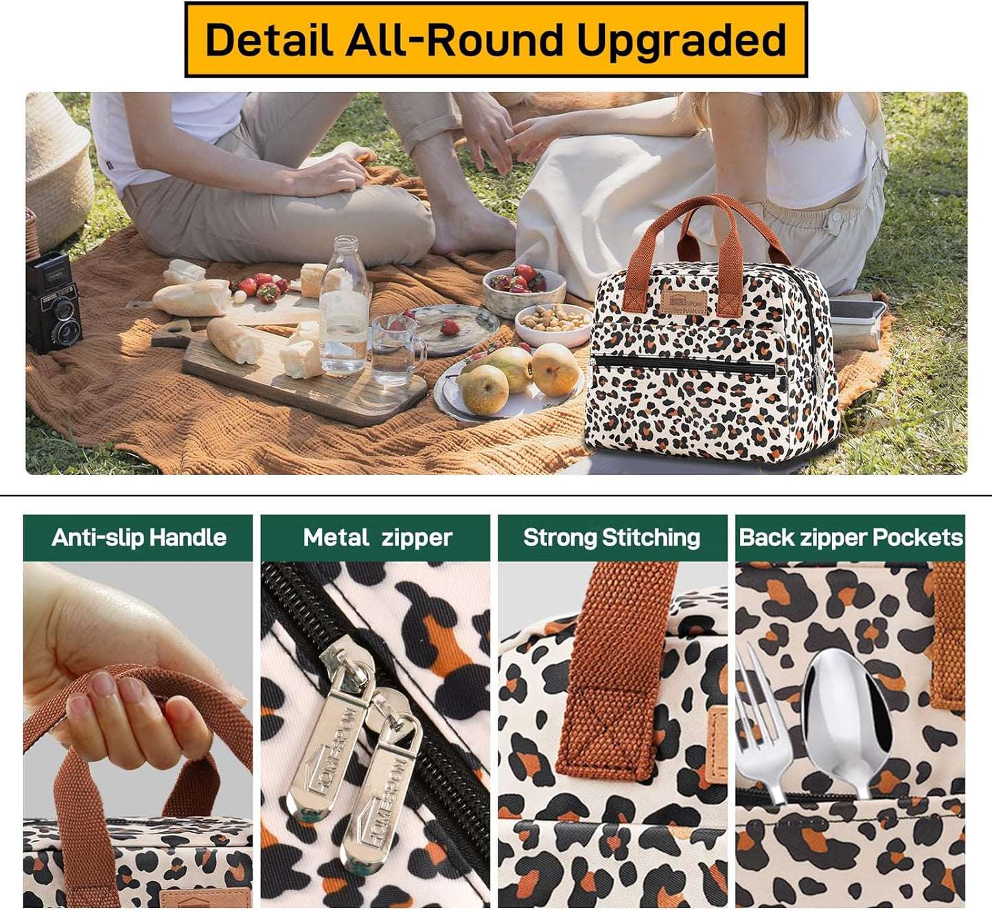 HOMESPON Insulated Lunch Bag for Women Men Lunch Box Cooler Lunch Tote for Work Picnic (Leopard Print)