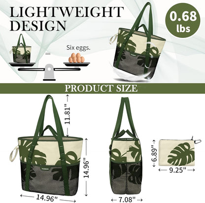 Beach Bag with Zipper - 8 Pockets Sandproof Beach Tote Bag for Women,Foldable Lightweight Family Swim Bag Vacation