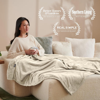 Bare Home Fleece Blanket - Throw/Travel - Ultra-Soft Lightweight for Bed, Sofa, and Couch - Luxury Microplush - Cozy Warm Blanket (Throw/Travel, Oyster)