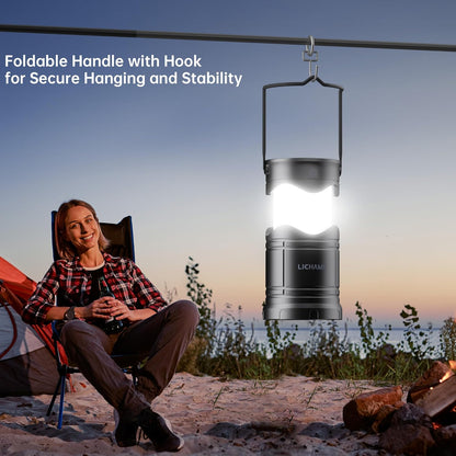 Lichamp 1-Pack Solar Camping Lantern, USB Rechargeable LED Lanterns Battery Powered Pop Up Flashlight Lamps with Three Modes Power for Power Outages Hurricane Supplies Emergency Indoor & Outdoor