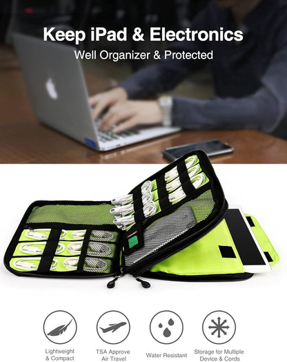 Luxtude Electronics Organizer, Portable Cable Organizer Bag for iPad 7.9'', Double Layer Travel Tech Bag&Cord Storage, Compact Cord Case&Charger Pouch,Electronics Carring Case for Phone/USB/SD