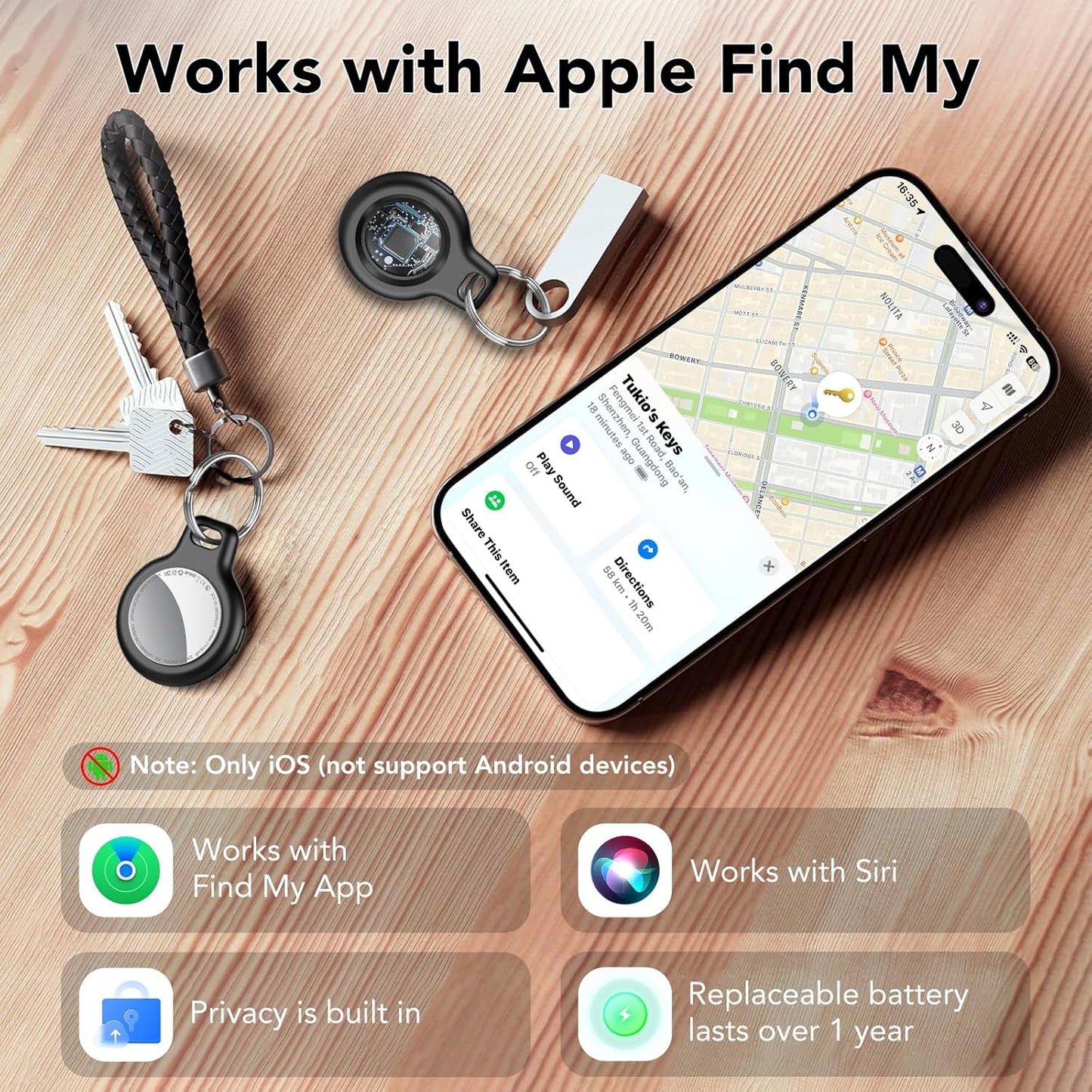 2025 New [Apple MFi Certified] (iOS Only) Air Tracker Tag-4 Pack, Bluetooth Tracker for Apple Find My, Replaceable Battery, Key Finder and Item Locator Smart Tag for Keys, Bags, Luggage, Pets, (Blue)