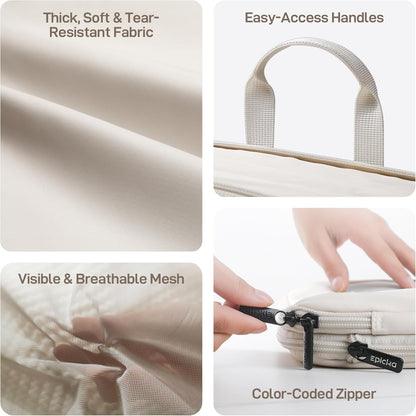 EPICKA TripCozy Compression Packing Cubes - 6 Set Durable Travel Organizer Bags with Mesh Top, Expandable Travel Accessories for Carry on, Luggage, Suitcase, Backpack (Beige)