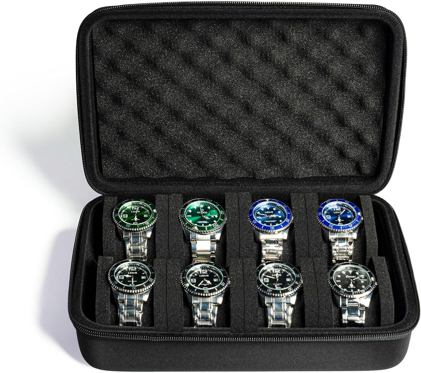 8 slots watch box, hard watch organizer case for men's women's watches, watch display organization holder with form-fitiing watch pillow