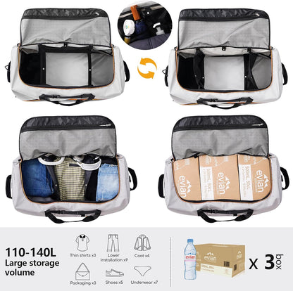 CONTAIL 32" Soft-Sided Rolling Duffle Bag with 2 Wheels,Expandable from 110L to 140L, Foldable Travel Duffel with Multiple Compartments,Grey