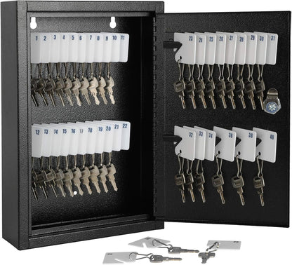 KYODOLED Key Storage Lock Box Wall Mount, Locking 40 Key Cabinet Holder Box with Key Lock, Hooks & Labels, 2.5" D x 8.1" W x 12.1" H