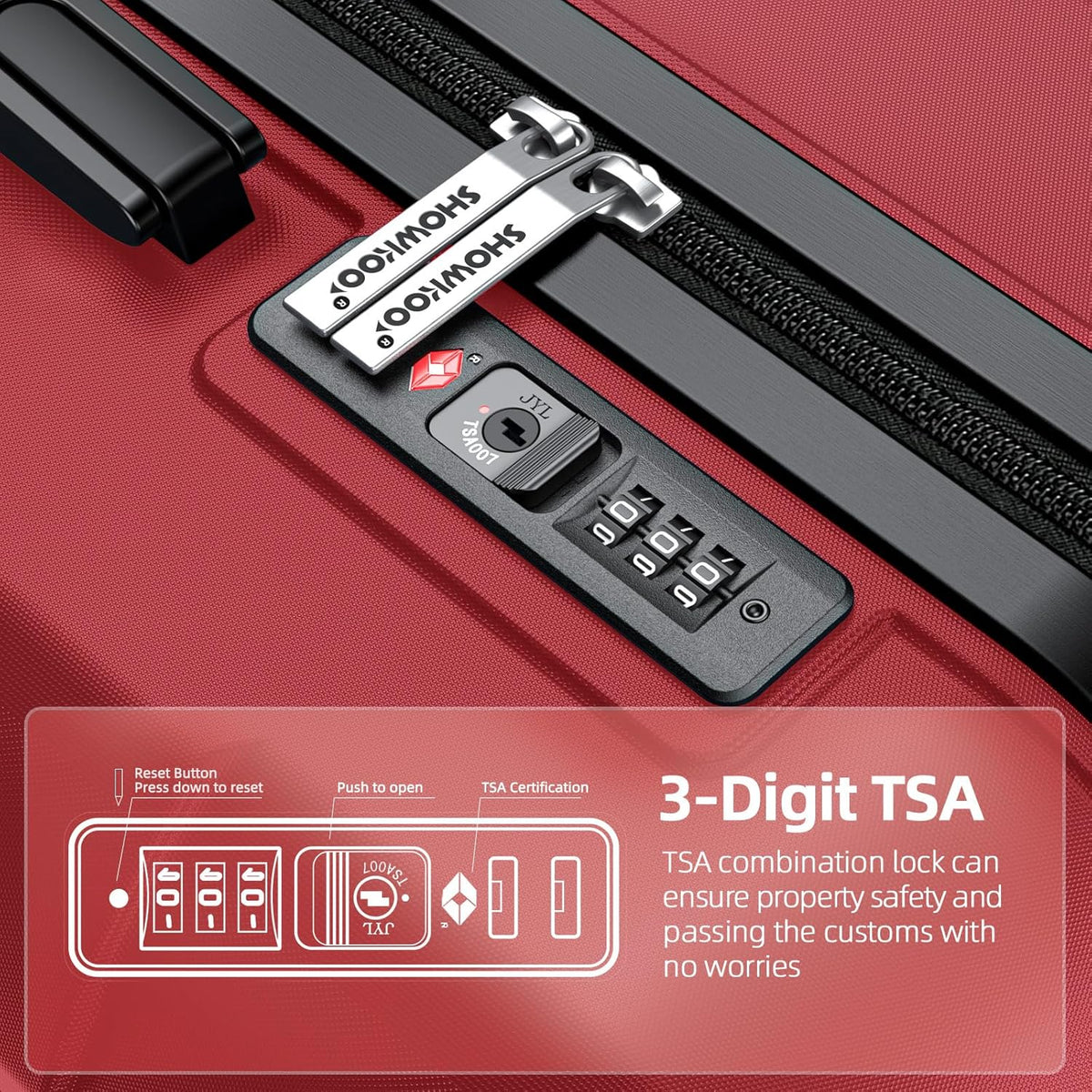 SHOWKOO Luggage Sets Expandable PC+ABS Durable Suitcase Double Wheels TSA Lock Bright Red